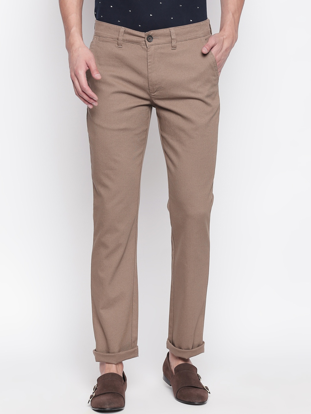 

BYFORD by Pantaloons Men Brown Slim Fit Solid Regular Trousers