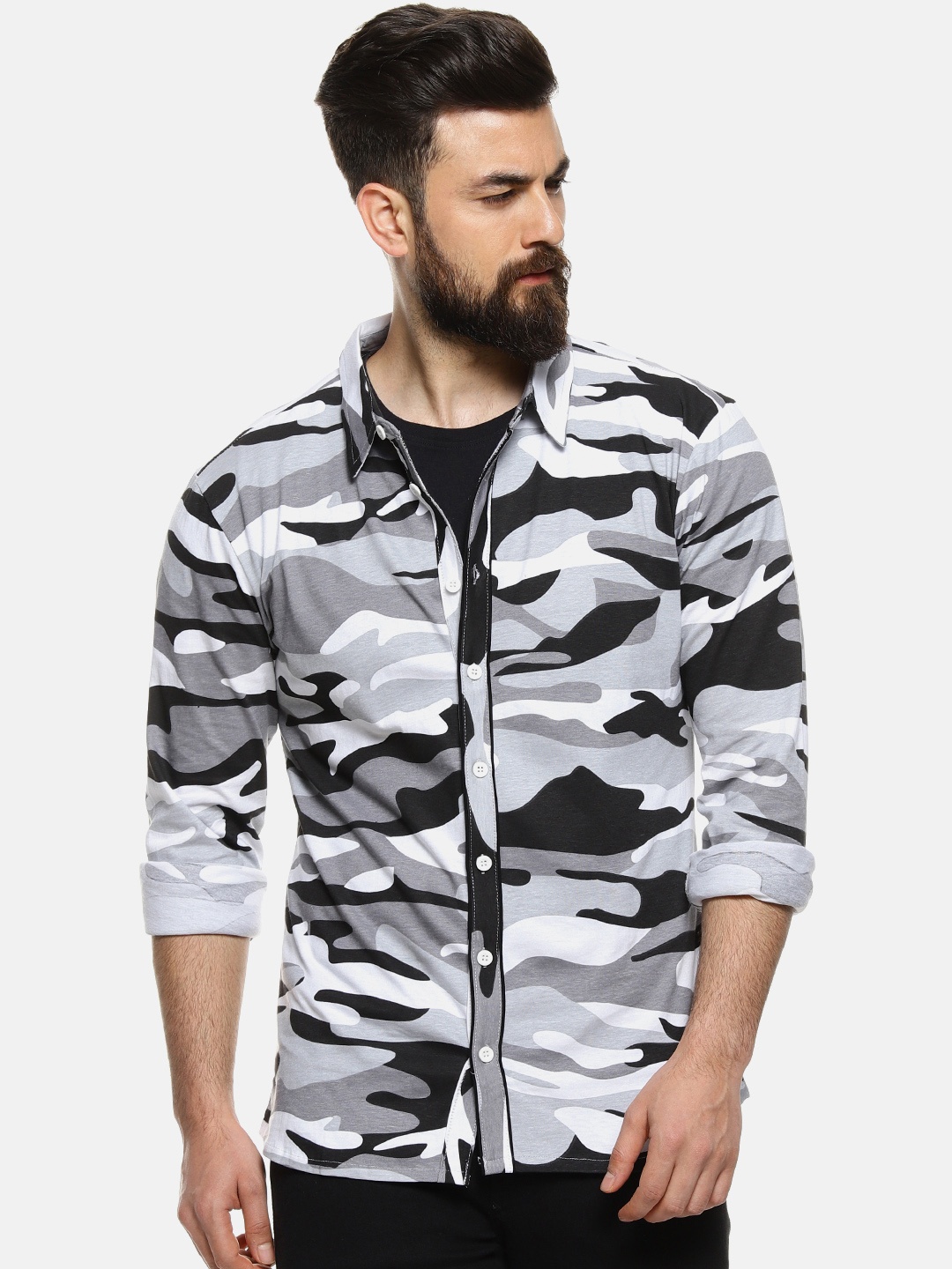 

Campus Sutra Men Grey & Black Regular Fit Printed Casual Shirt