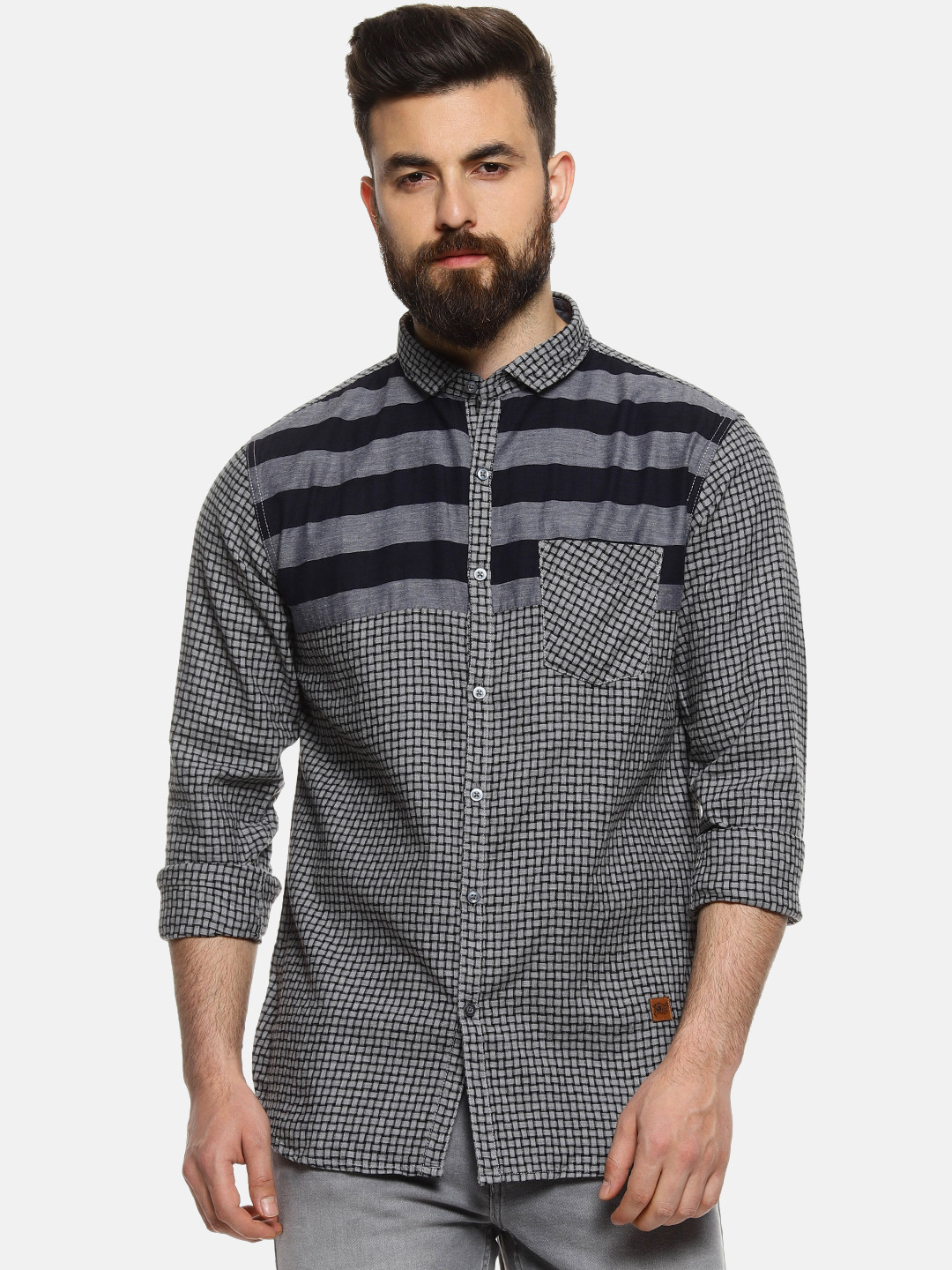 

Campus Sutra Men Blue & Grey Regular Fit Checked Casual Shirt