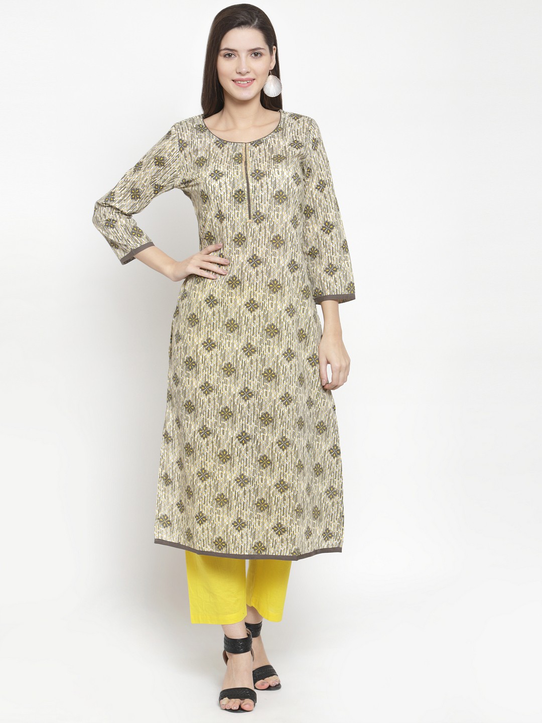 

The Kurta Express Women Brown & Grey Printed Straight Kurta