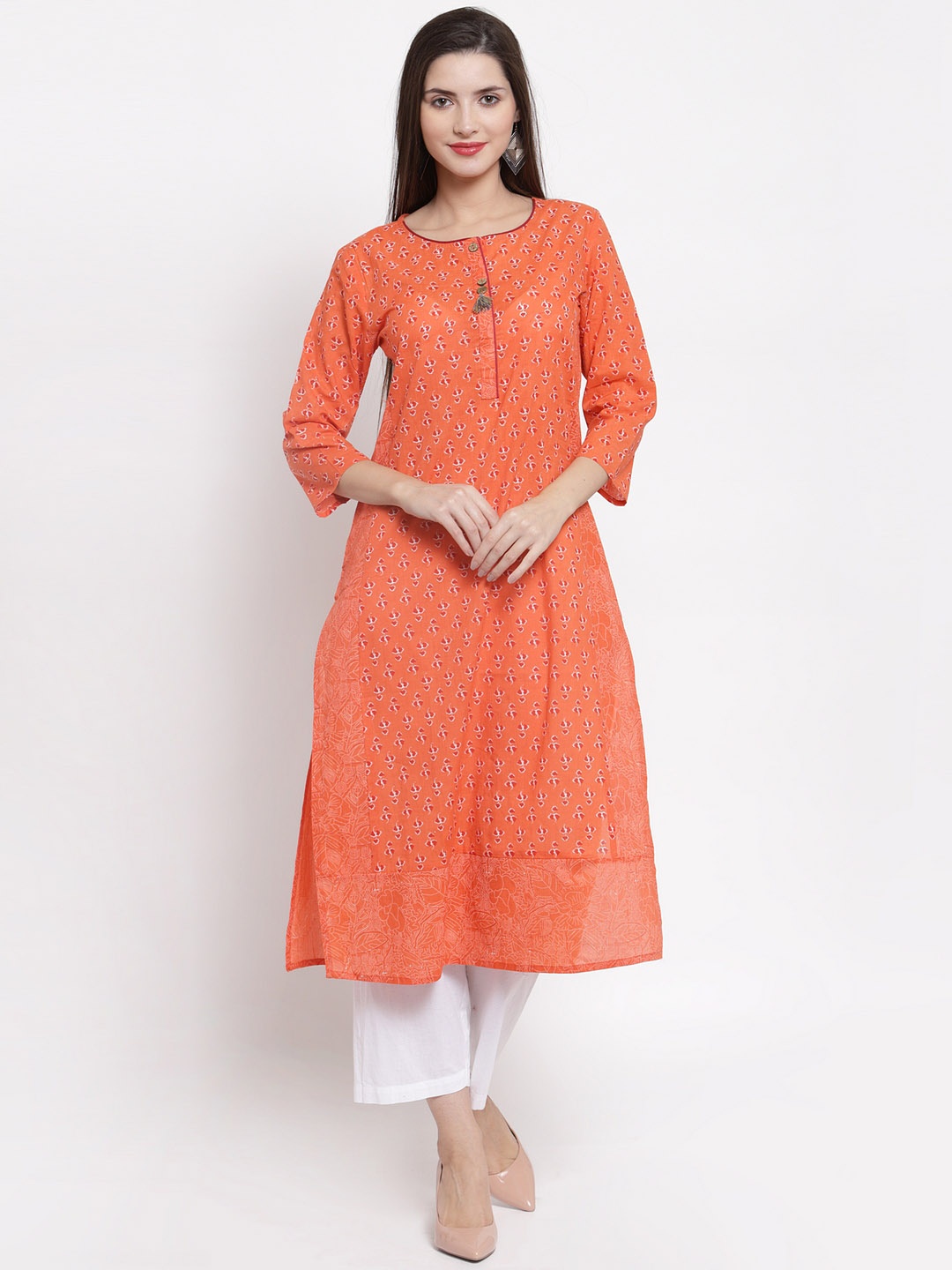 

The Kurta Express Women Orange & Red Printed Straight Kurta