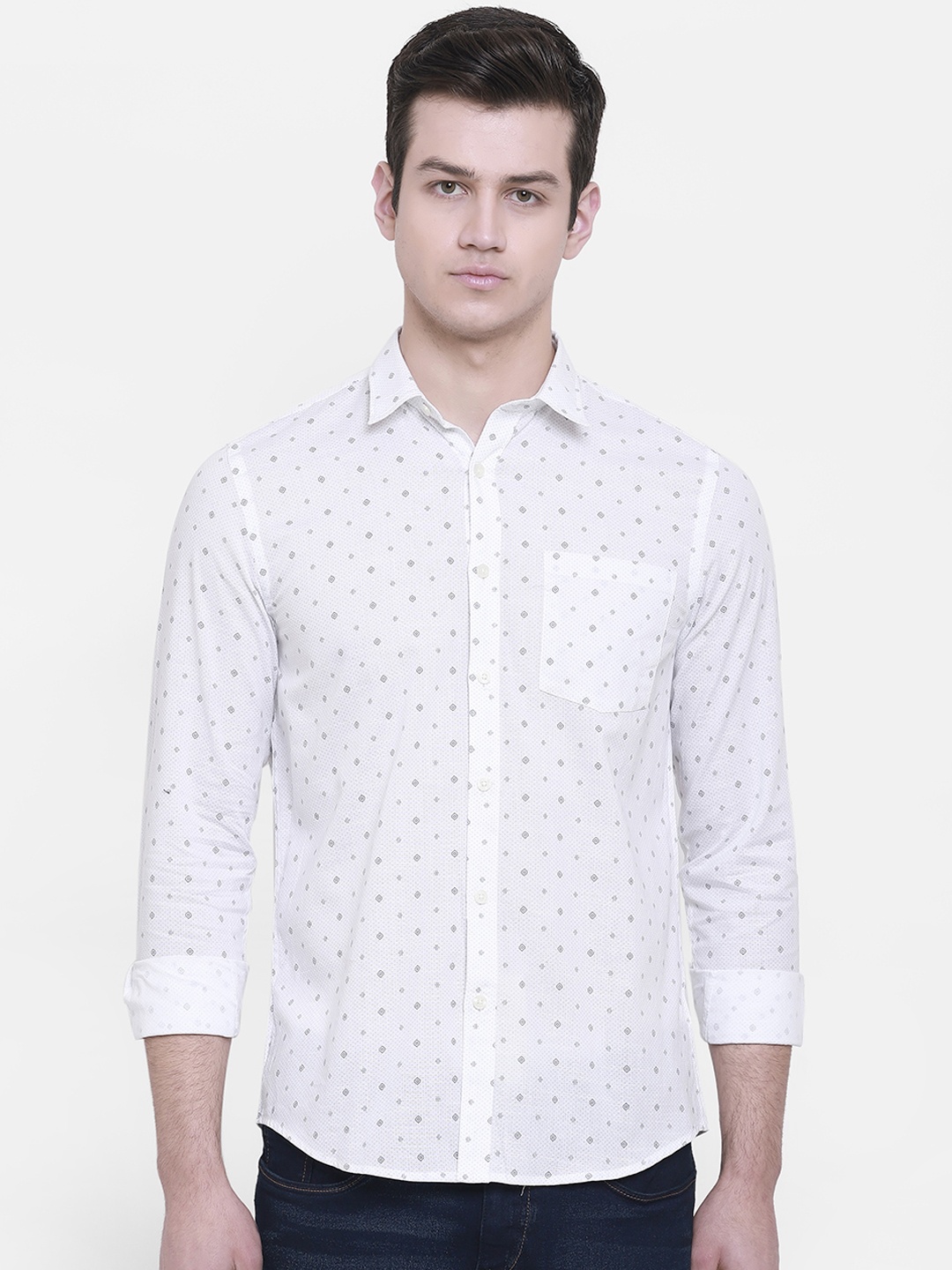 

cape canary Men White Regular Fit Printed Casual Shirt