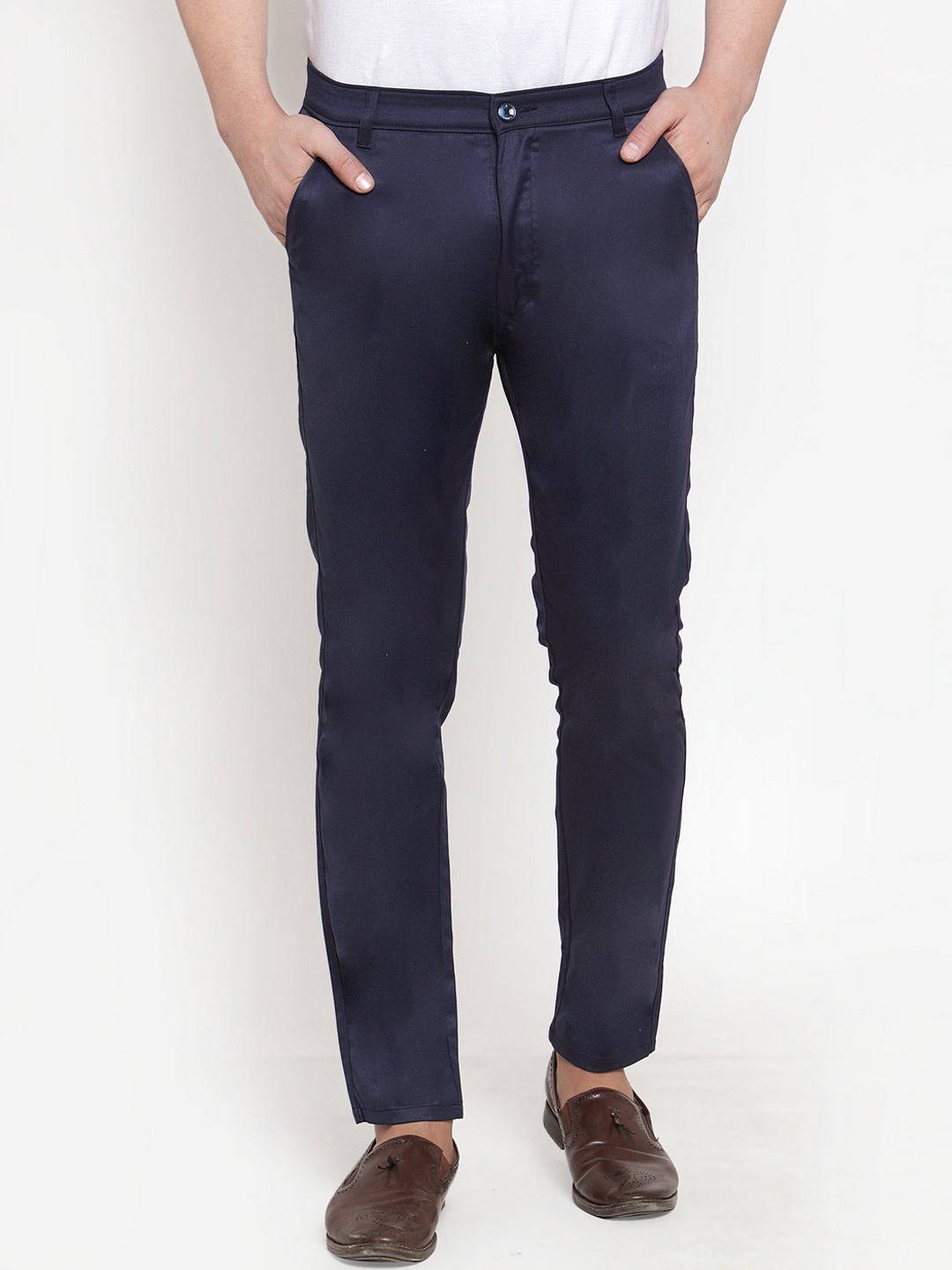 

JAINISH Men Navy Blue Smart Slim Fit Solid Regular Trousers
