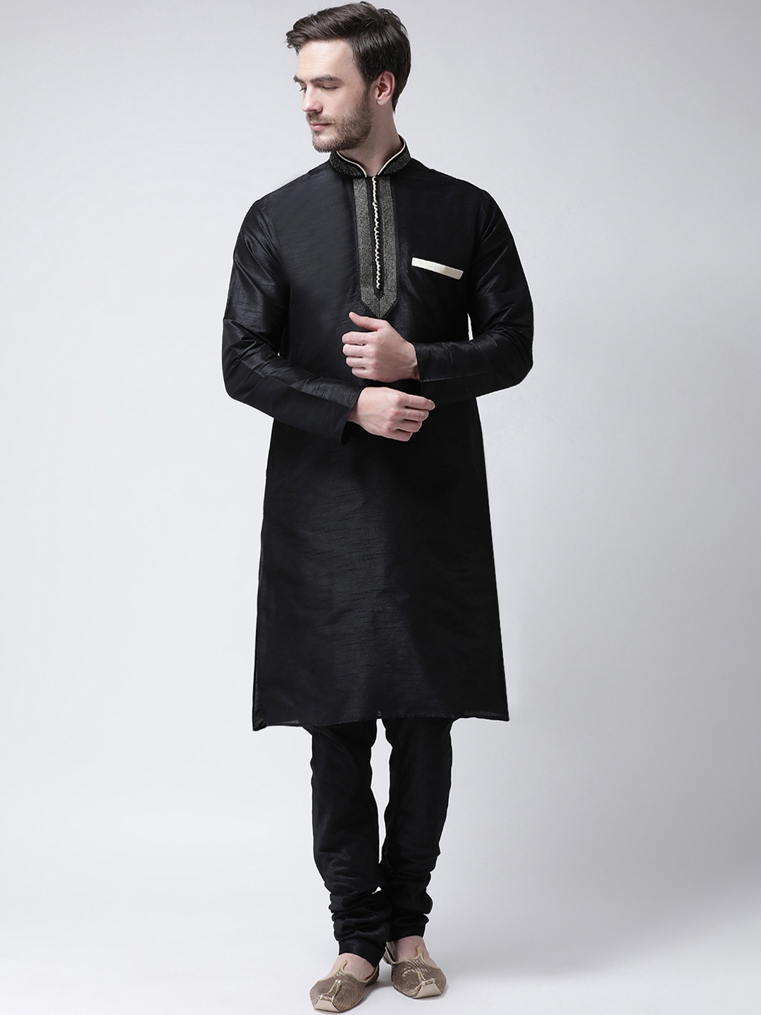 

SG LEMAN Men Black Self Design Kurta with Churidar