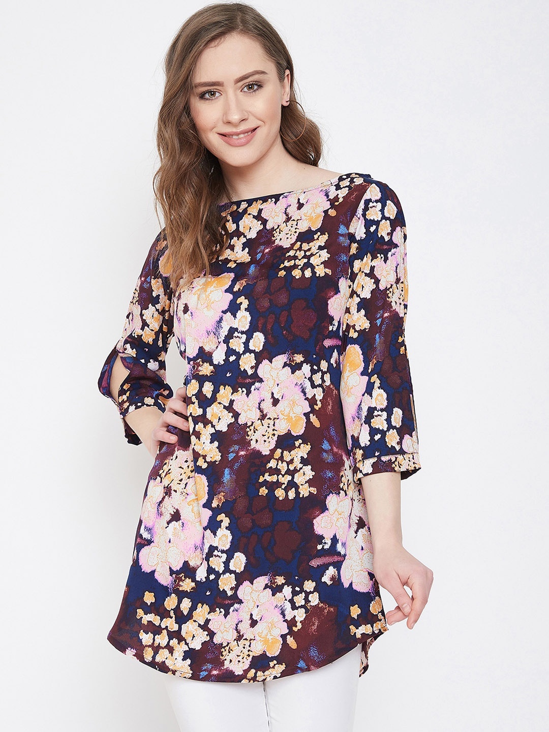 

Ruhaans Women Maroon & Pink Floral Printed Tunic