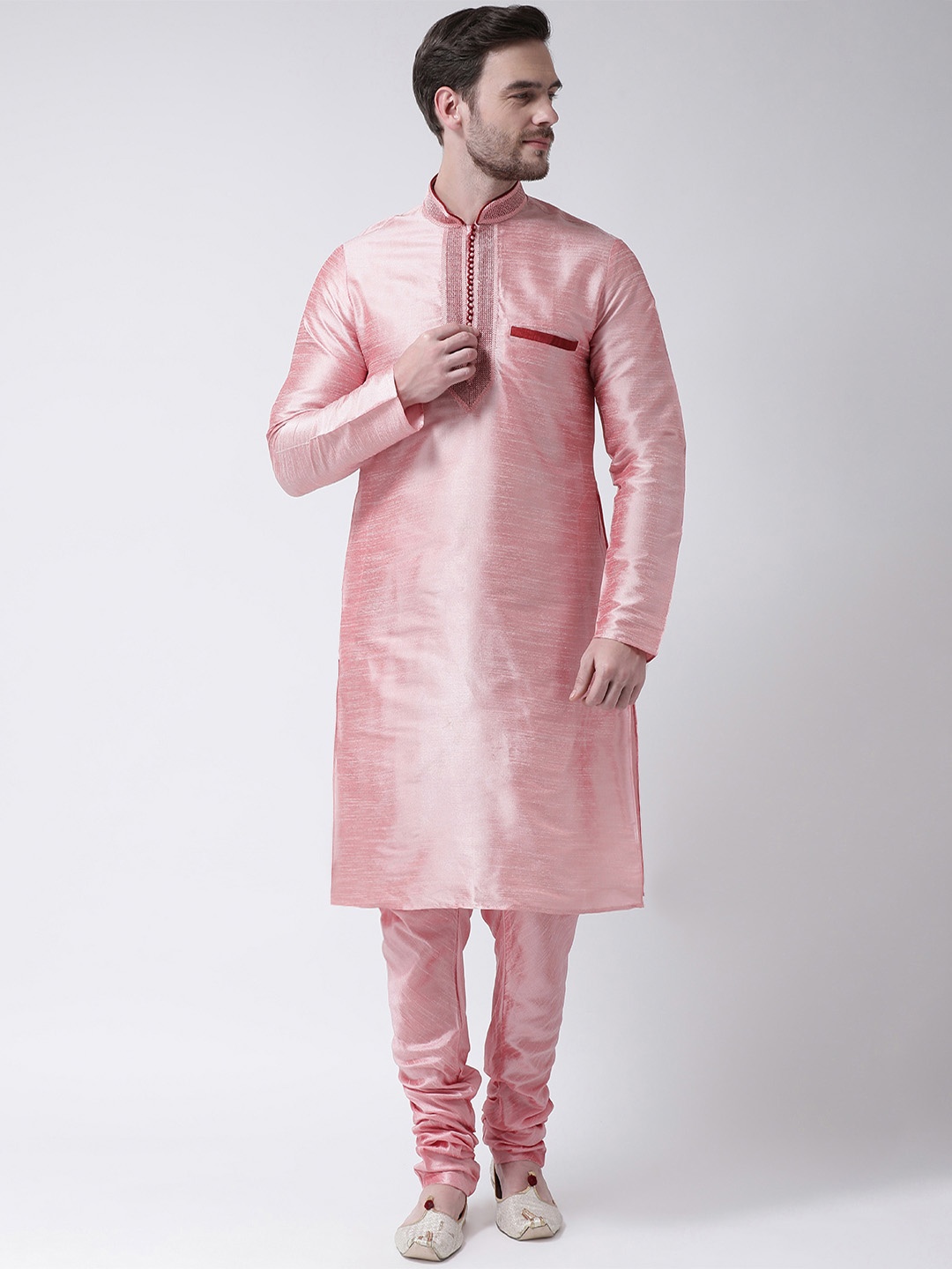 

SG LEMAN Men Pink Self Design Kurta with Churidar
