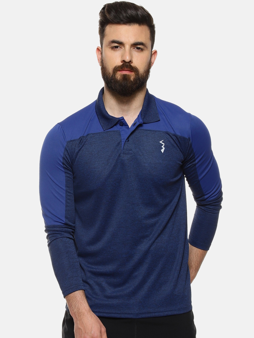

Campus Sutra Men Blue Colourblocked Polo Collar T-shirt