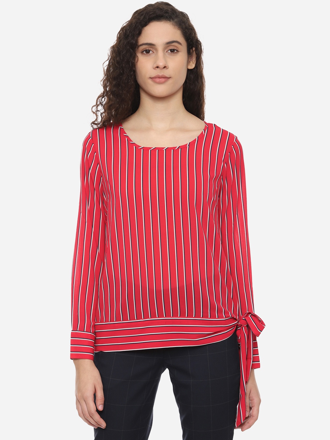 Allen Solly Woman Red & White Striped Top