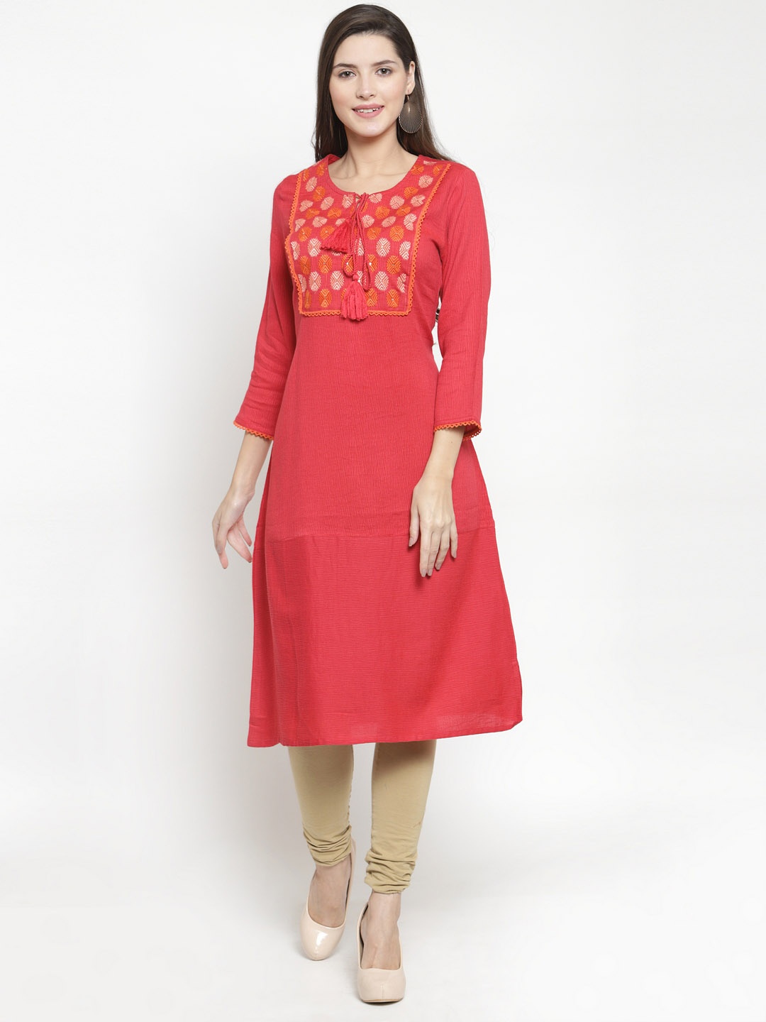 

The Kurta Express Women Red Yoke Design Straight Kurta