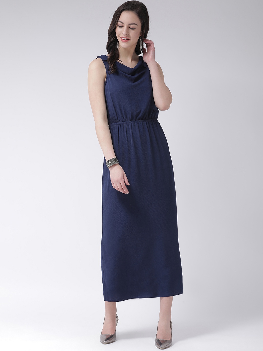 Latin Quarters Women Navy Blue Solid Maxi Dress