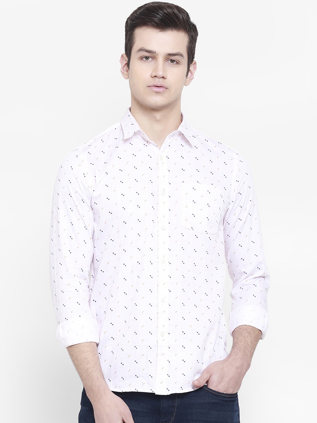 

cape canary Men White Regular Fit Printed Casual Shirt