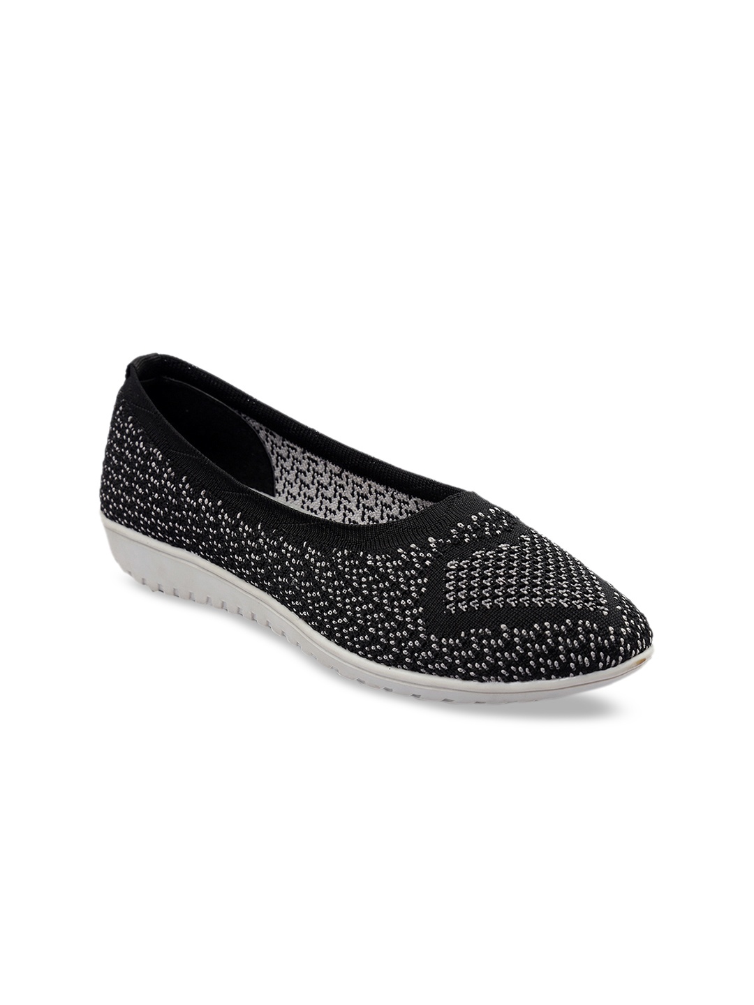 

meriggiare Women Black Woven Design Mesh Ballerinas