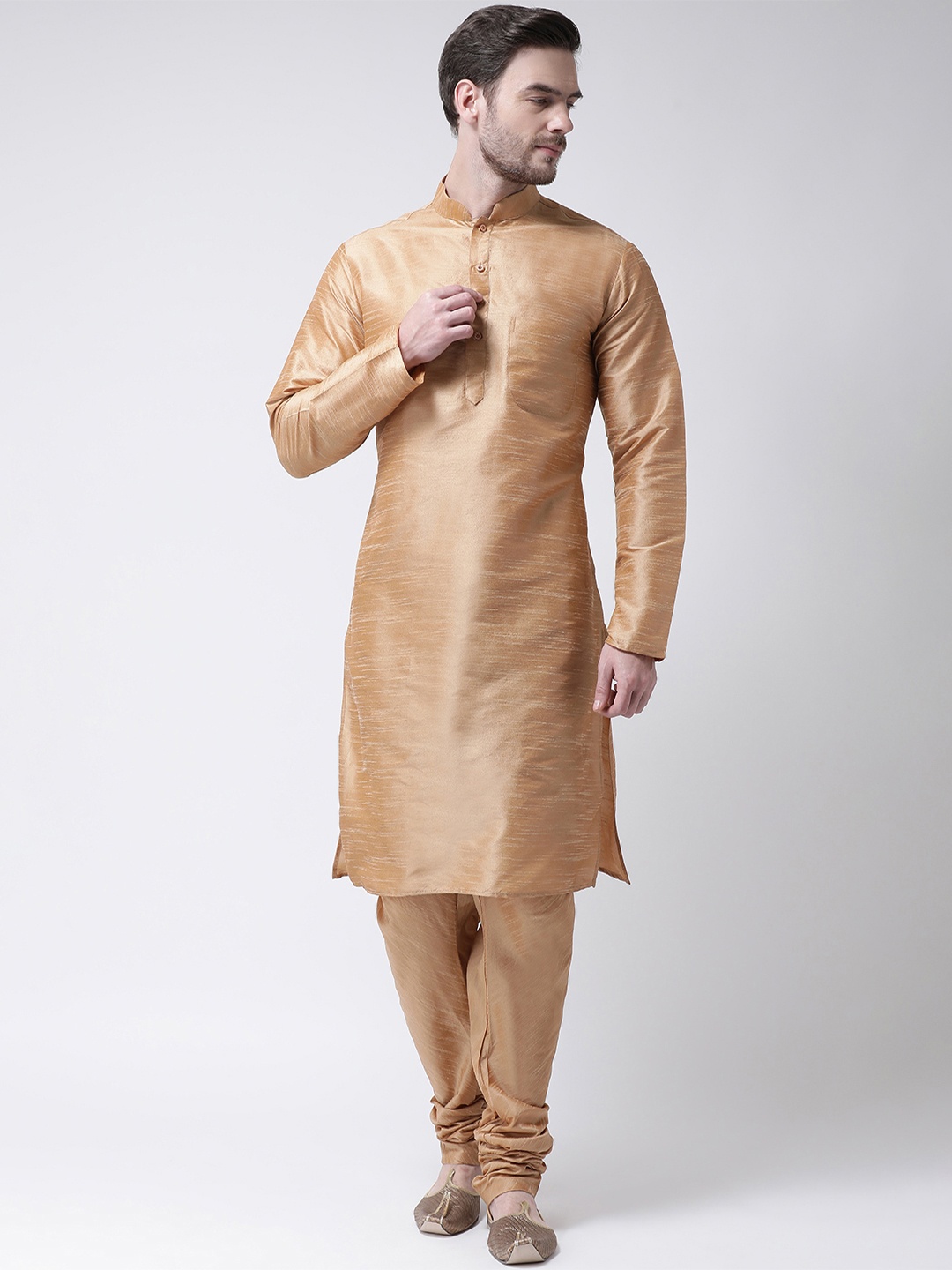 SG LEMAN Men Gold-Toned Solid Kurta with Pyjamas