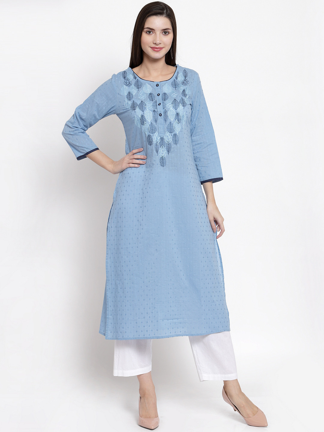 

The Kurta Express Women Blue Embroidered Straight Kurta