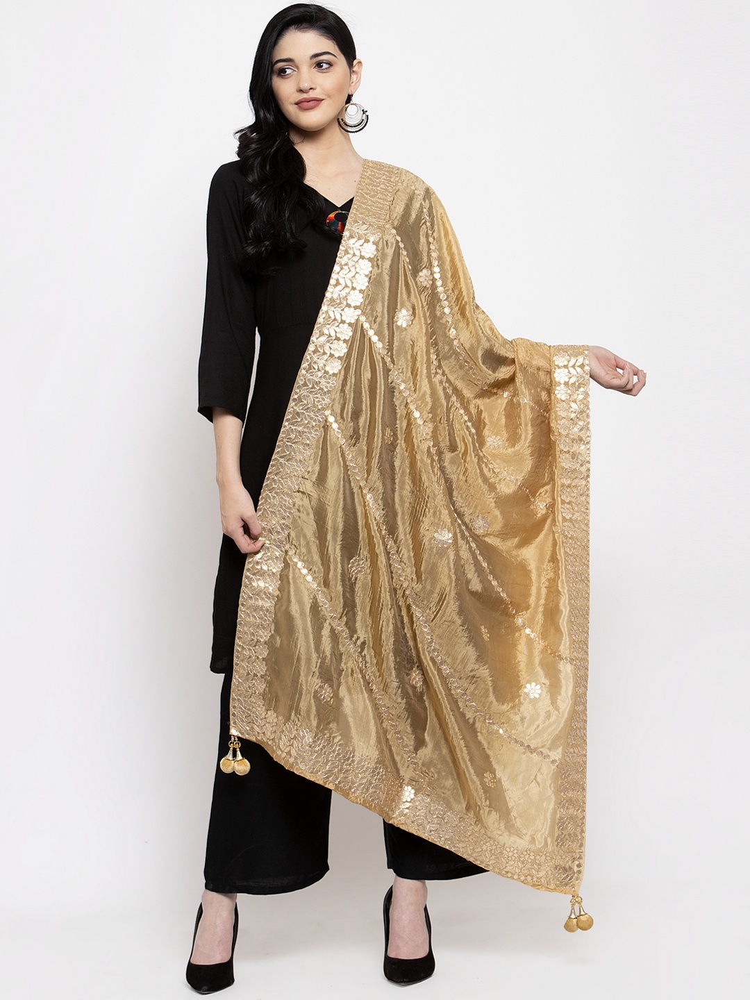 Clora Creation Beige & Gold-Coloured Gotta Patti Dupatta