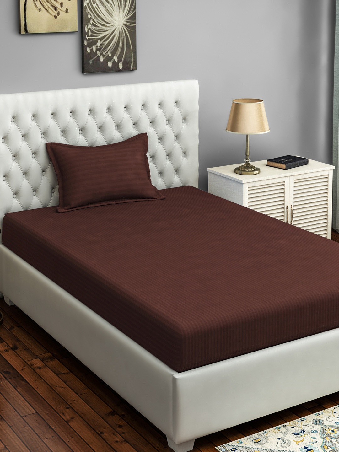 

SWAYAM Brown Solid 400 TC Cotton 1 Single Bedsheet with 1 Pillow Covers