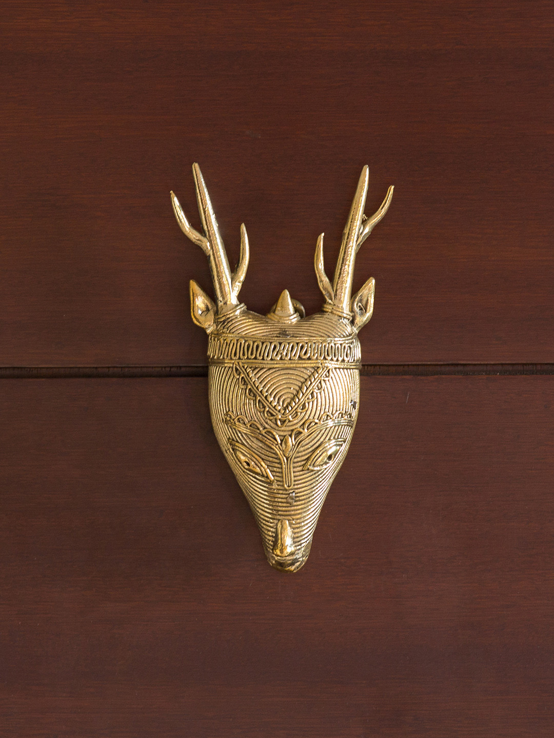 

ExclusiveLane Gold-Toned Dhokra Art Deer Mantel Handmade Brass Wall Hanging