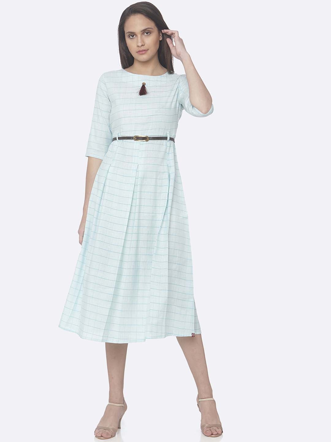 

RAISIN Women Blue Striped Fit and Flare Dress