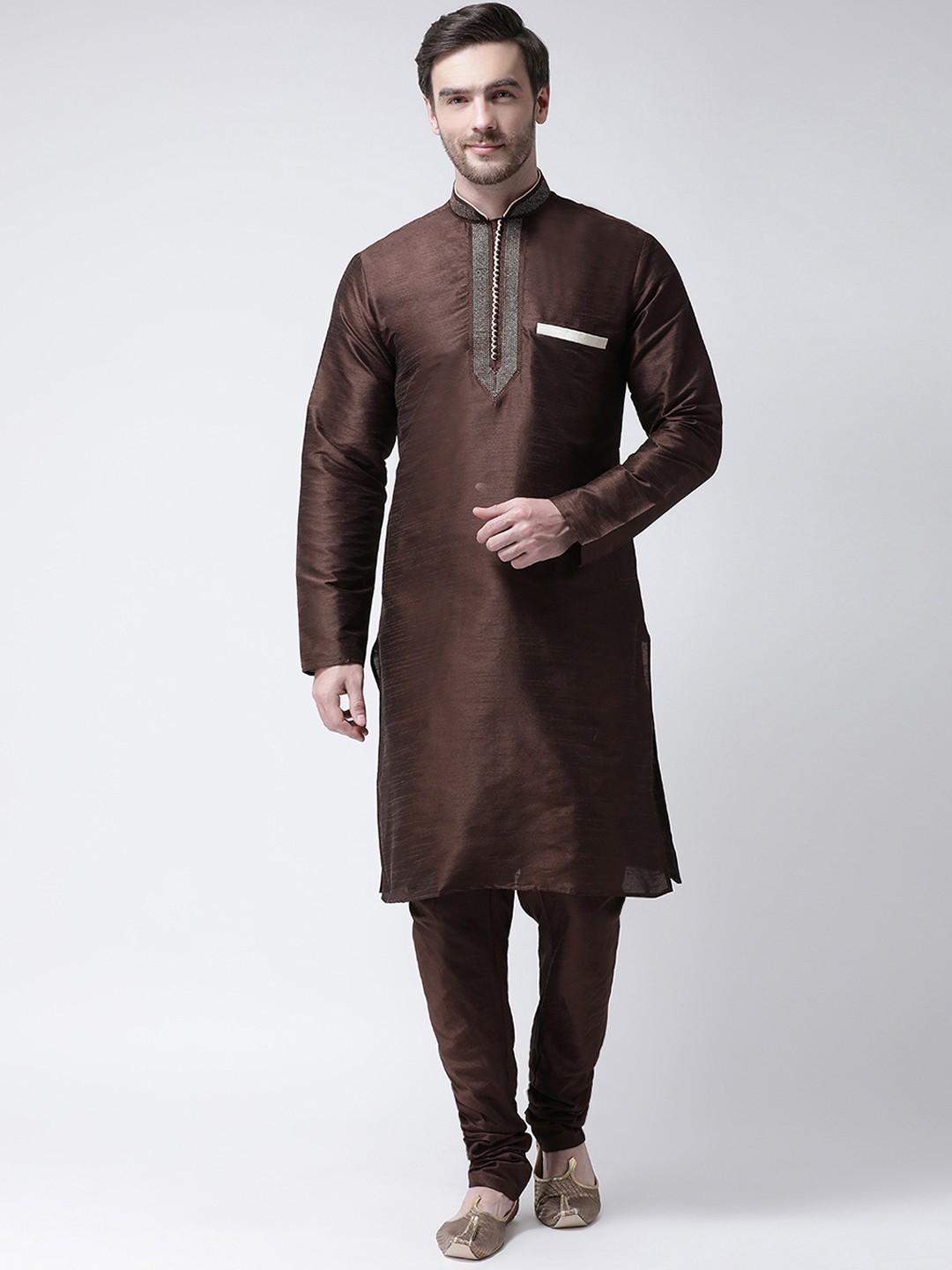 

SG LEMAN Men Coffee Brown Self Design Kurta with Churidar