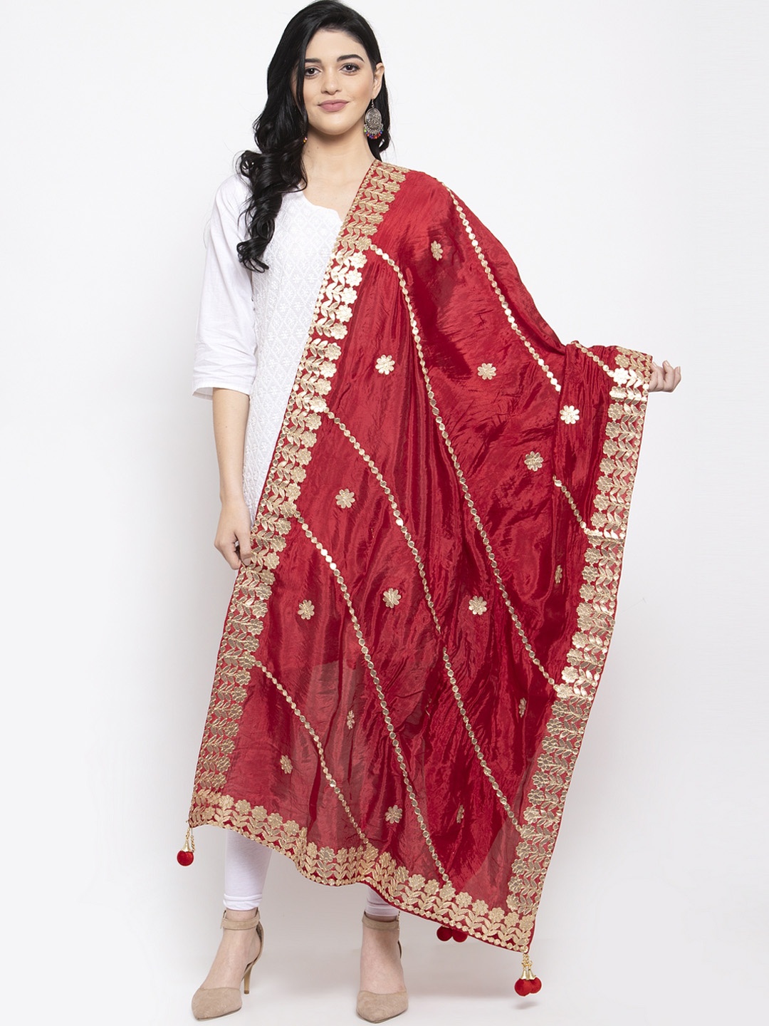 

Clora Creation Maroon & Gold-Coloured Gotta Patti Dupatta