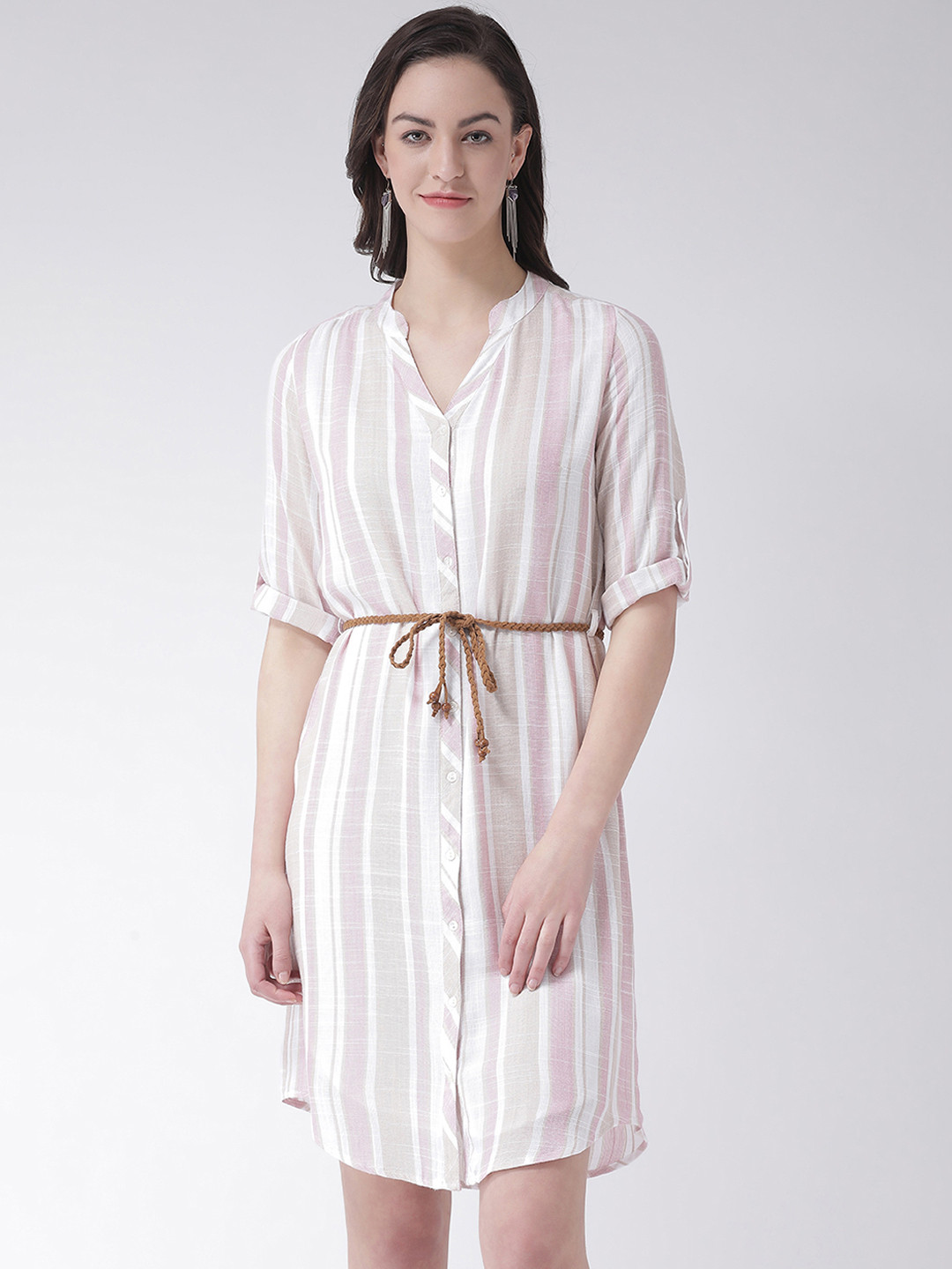 

Latin Quarters Women Pink Striped Shirt Dress
