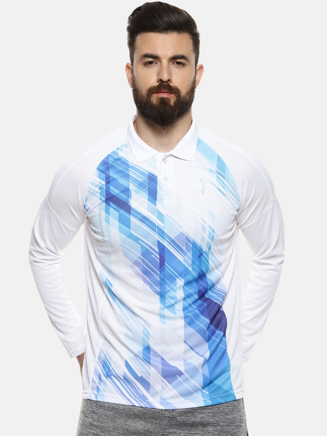 Campus Sutra Men White Striped Polo Collar T-shirt