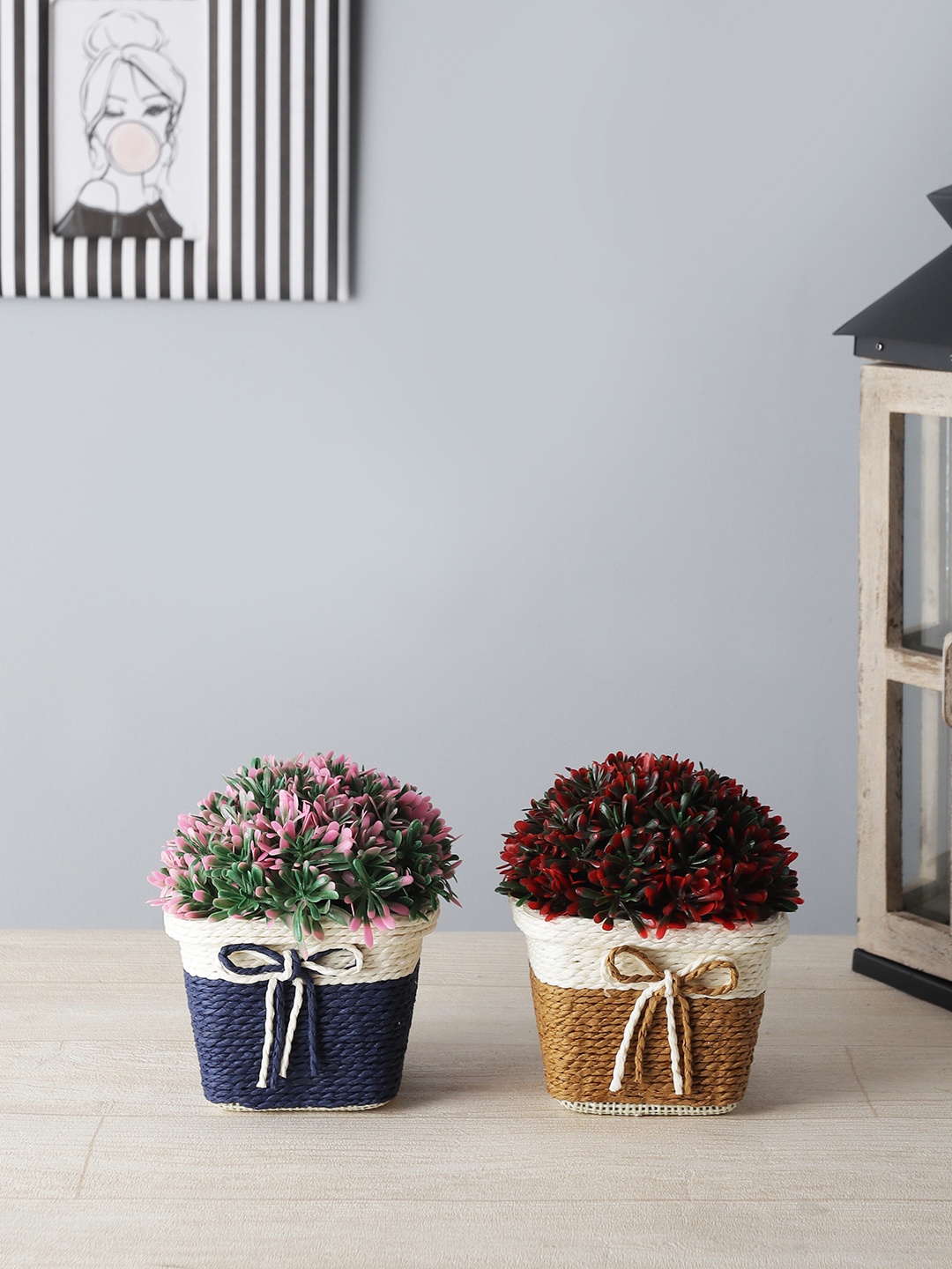 

FOLIYAJ Set of 2 Red & Pink Artificial Plant Leaves with Square Pots, Green
