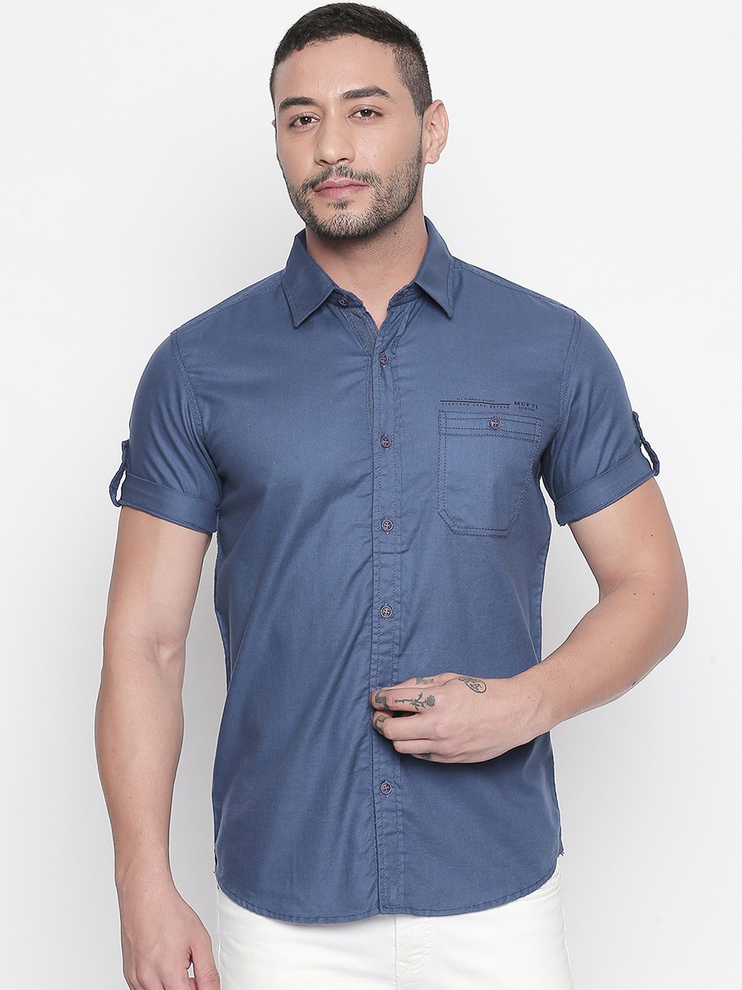 

Mufti Men Blue Slim Fit Solid Casual Shirt