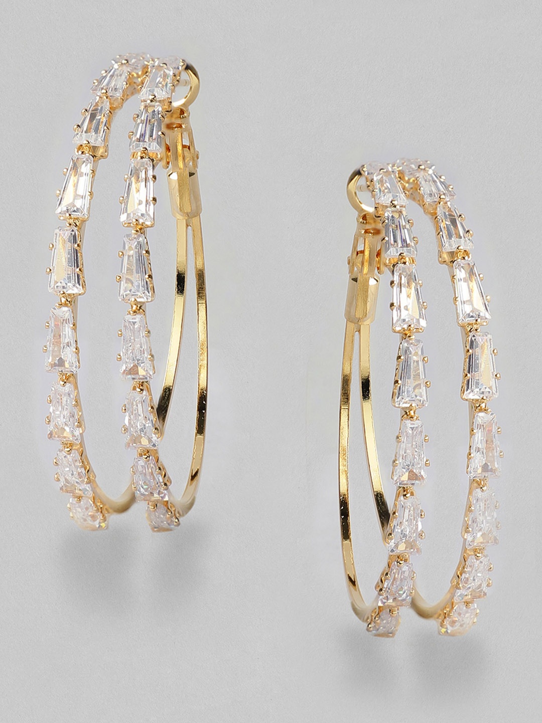 Rubans Gold-Plated Handcrafted American Diamond Stone Studded Circular Hoop Earrings
