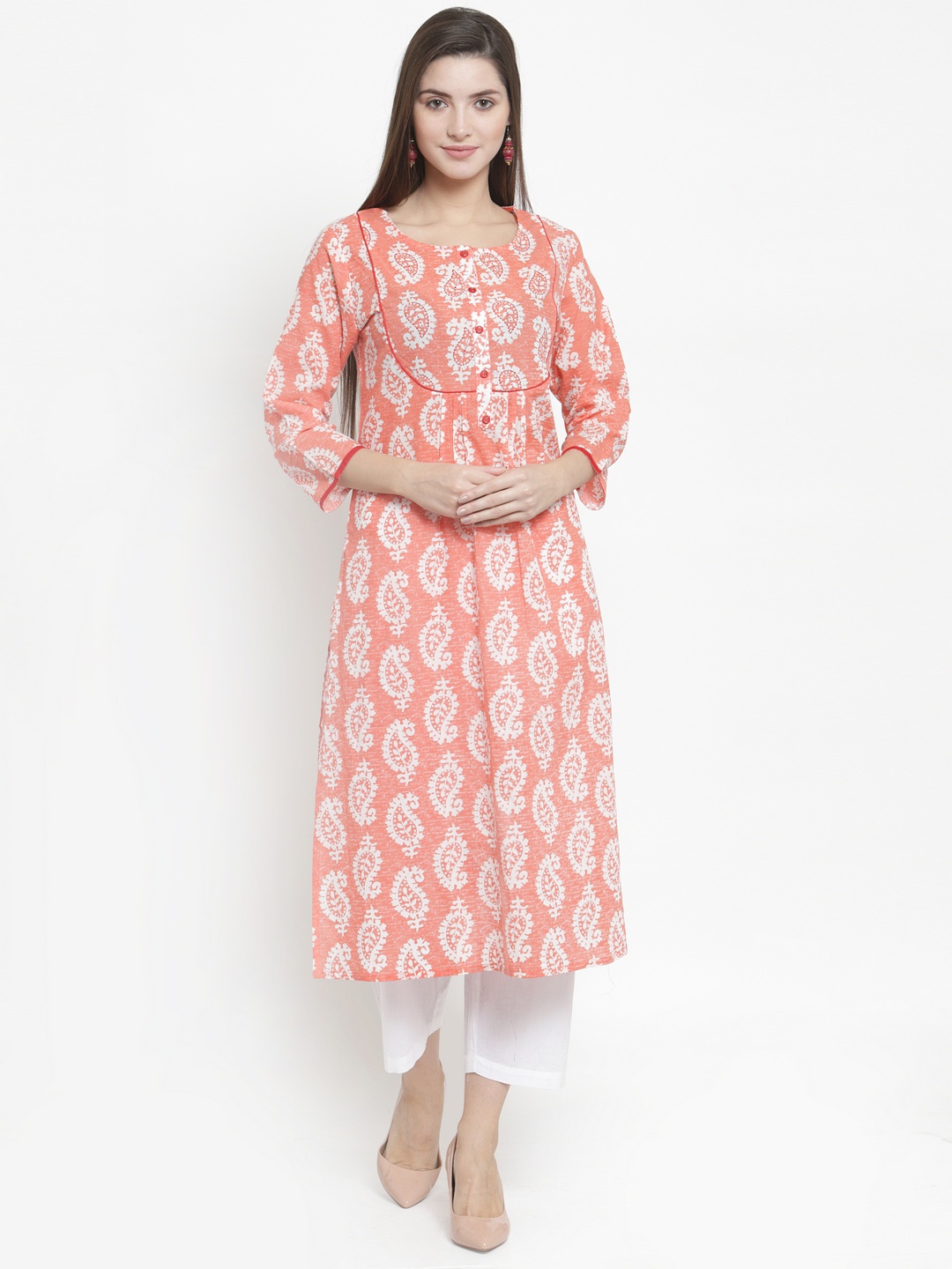 

The Kurta Express Women Pink & White Printed Straight Kurta