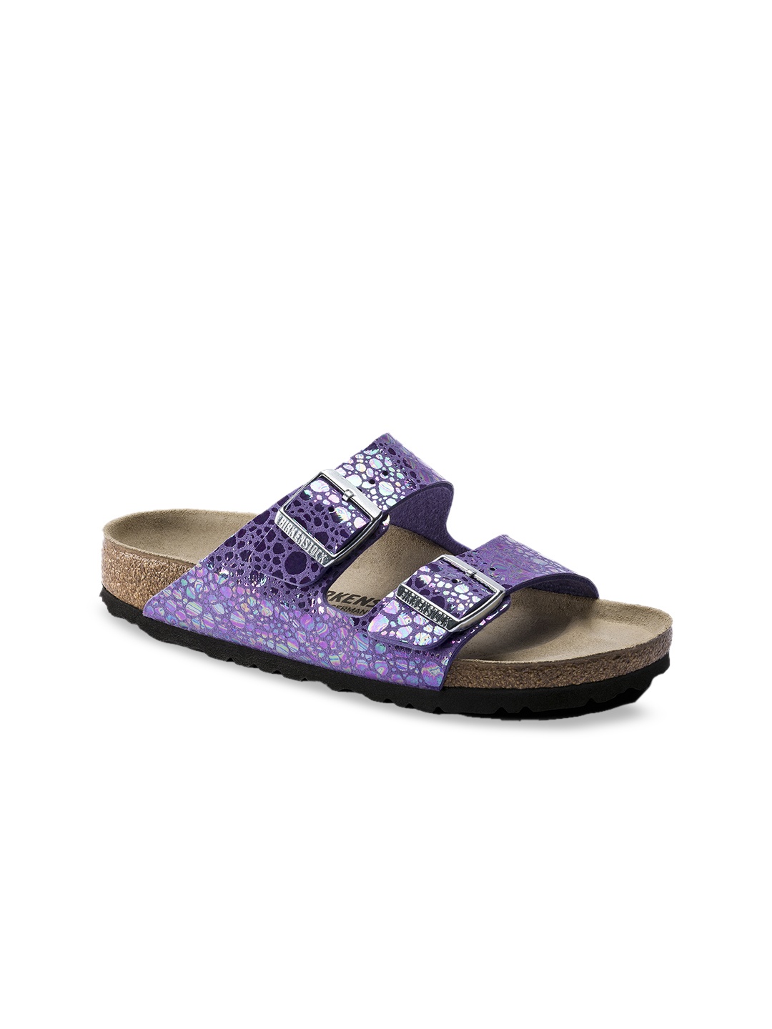 

Birkenstock Women Purple Printed Arizona Birko-Flor Open Toe Narrow Width Flats