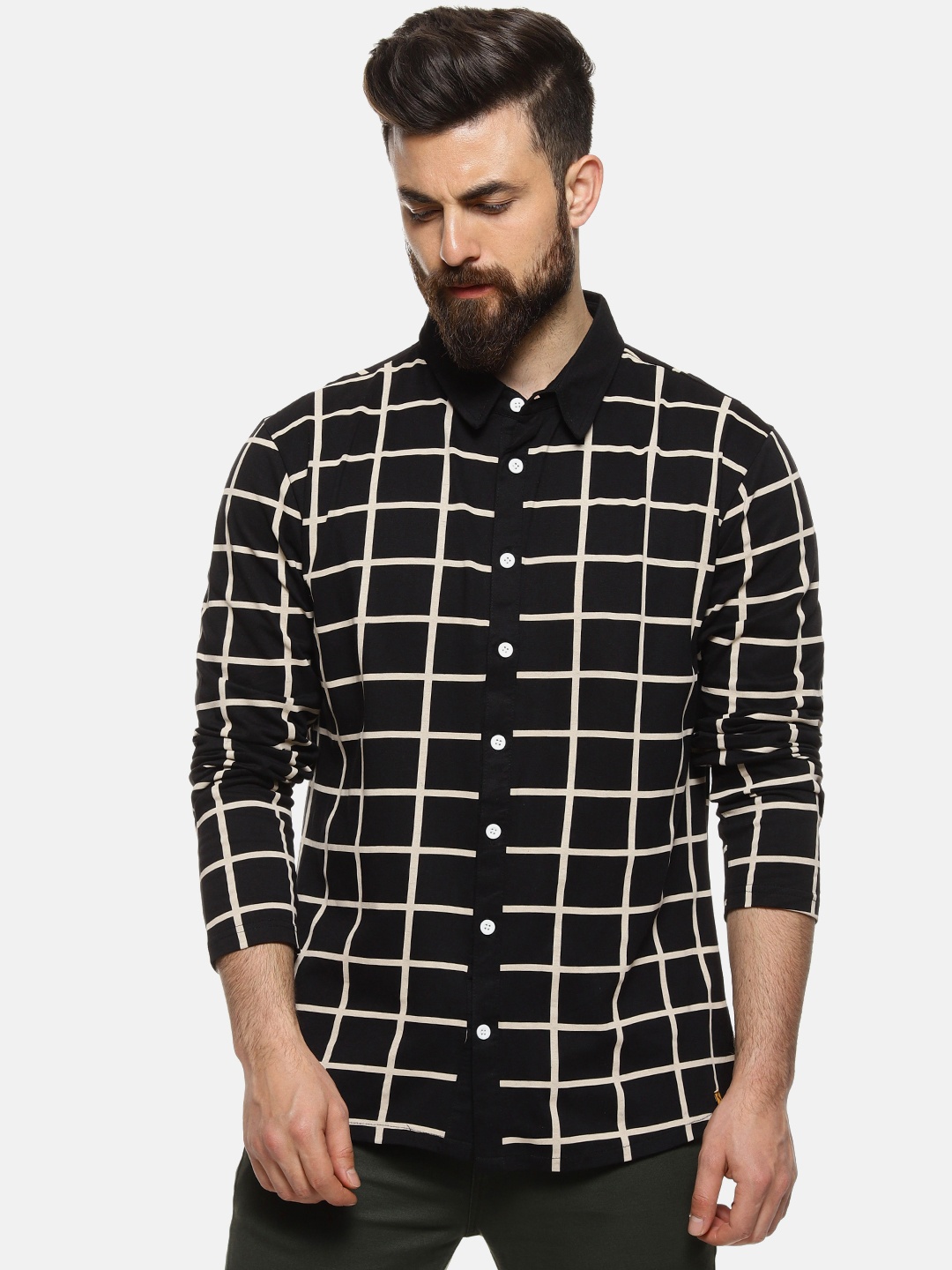 

Campus Sutra Men Black & Beige Regular Fit Checked Casual Shirt