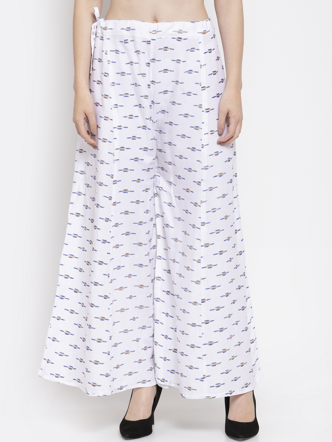 

Clora Creation Women White Printed Flared Palazzos