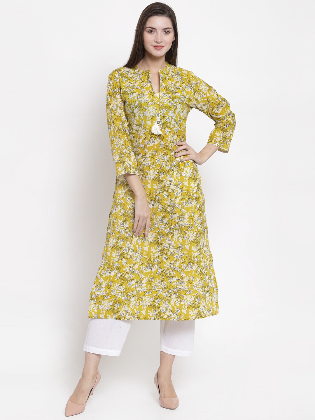 

The Kurta Express Women Yellow & White Printed Straight Kurta