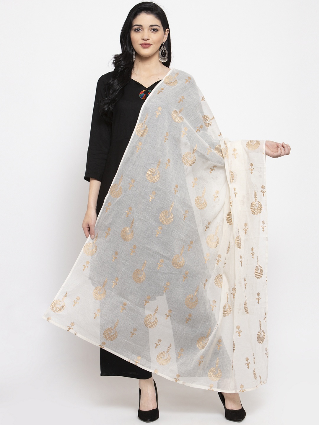

Clora Creation White & Gold-Coloured Printed Dupatta