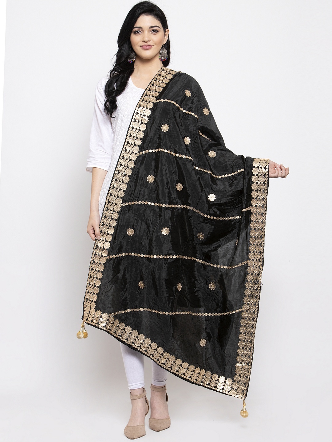

Clora Creation Black & Gold-Coloured Gotta Patti Dupatta