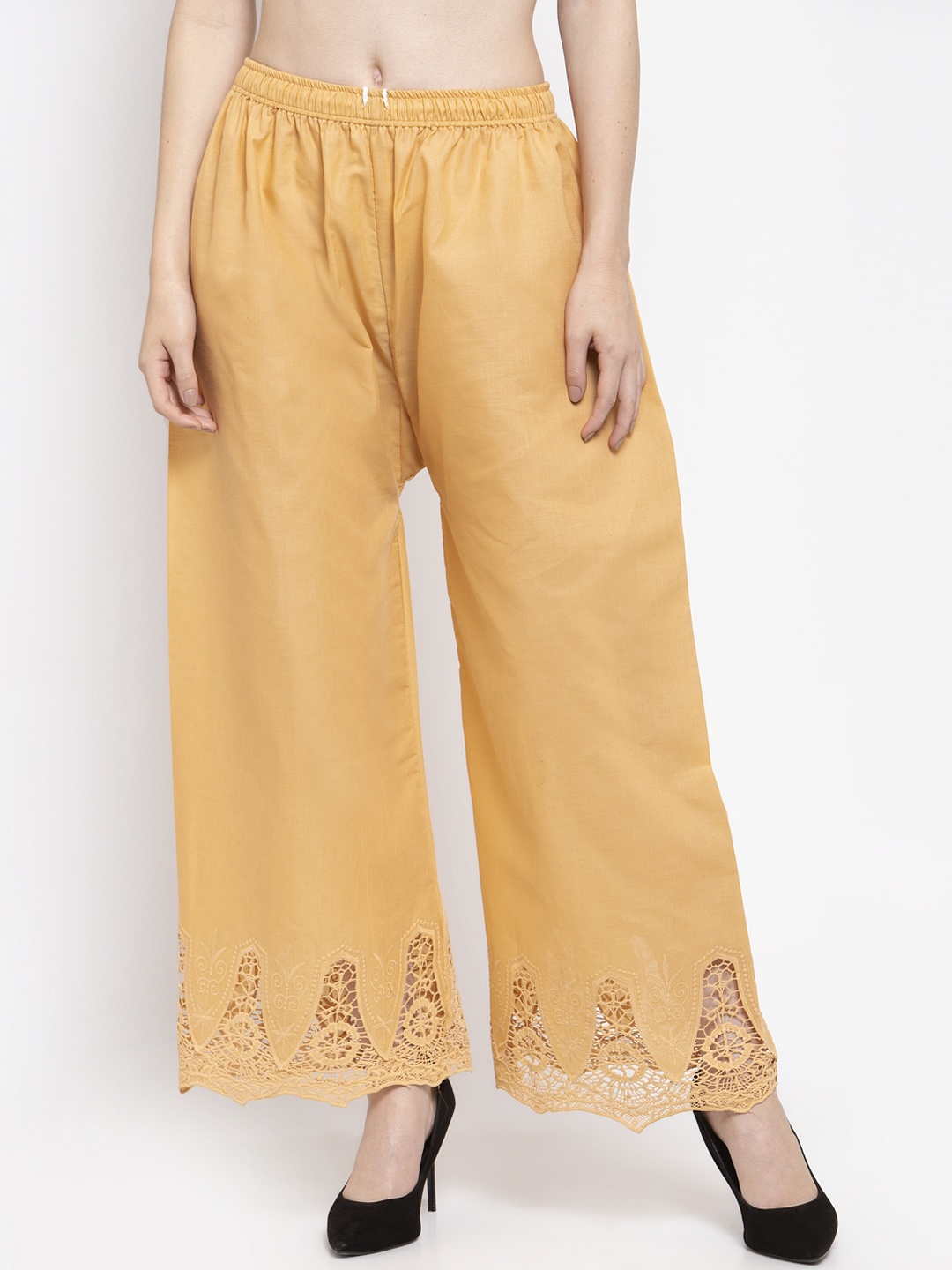 

Clora Creation Women Beige Hem Design Wide Leg Palazzos