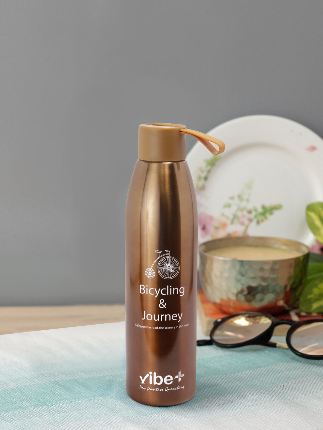 Vibe Plus Gold-Toned Printed Double Wall Stainless Steel Water Bottle