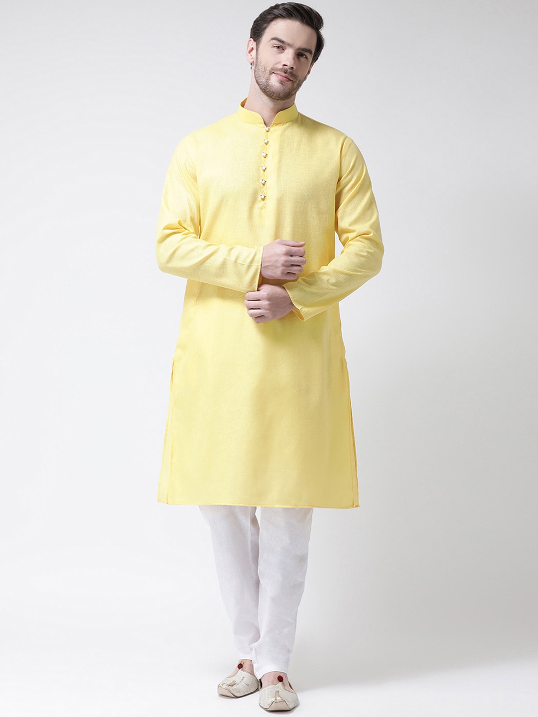 

SG LEMAN Men Yellow & White Solid Kurta with Pyjamas