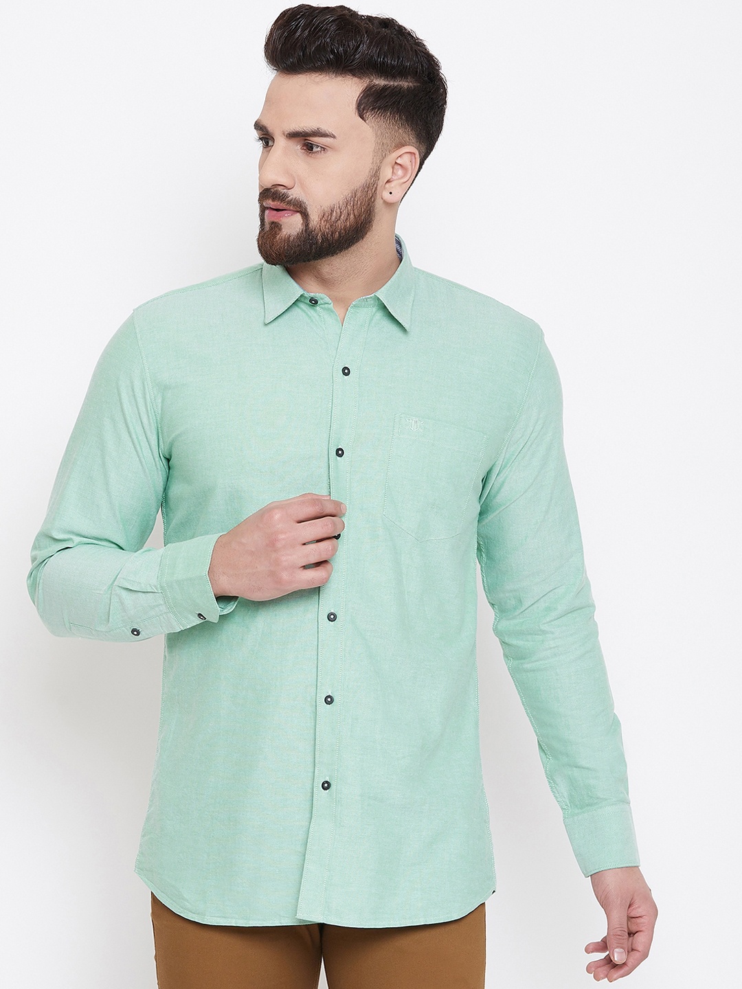 

Duke Men Sea Green Slim Fit Solid Casual Shirt