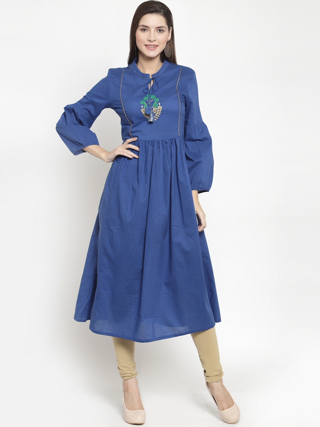 

The Kurta Express Women Blue Embroidered A-Line Kurta