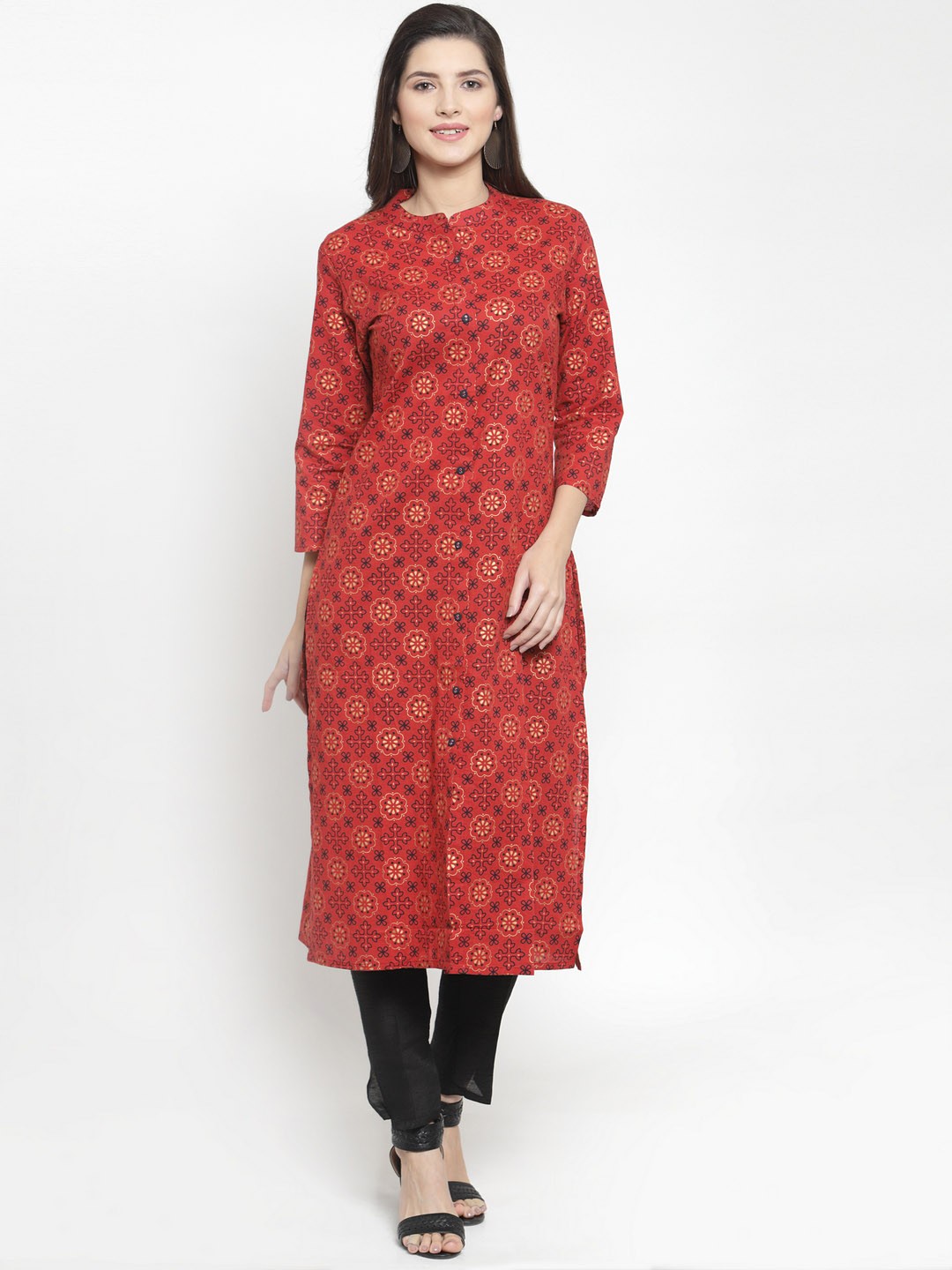 

The Kurta Express Women Red & Navy Blue Printed Straight Kurta