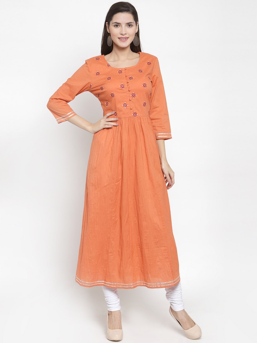 

The Kurta Express Women Orange Yoke Design A-Line Kurta
