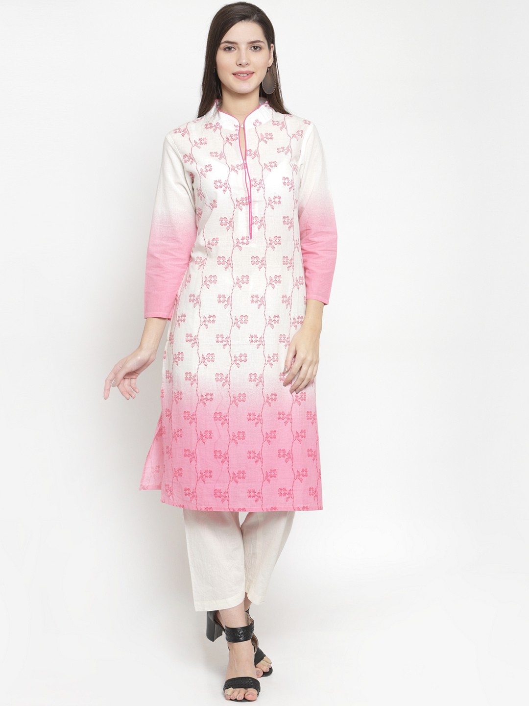 

The Kurta Express Women Pink & White Printed Straight Kurta