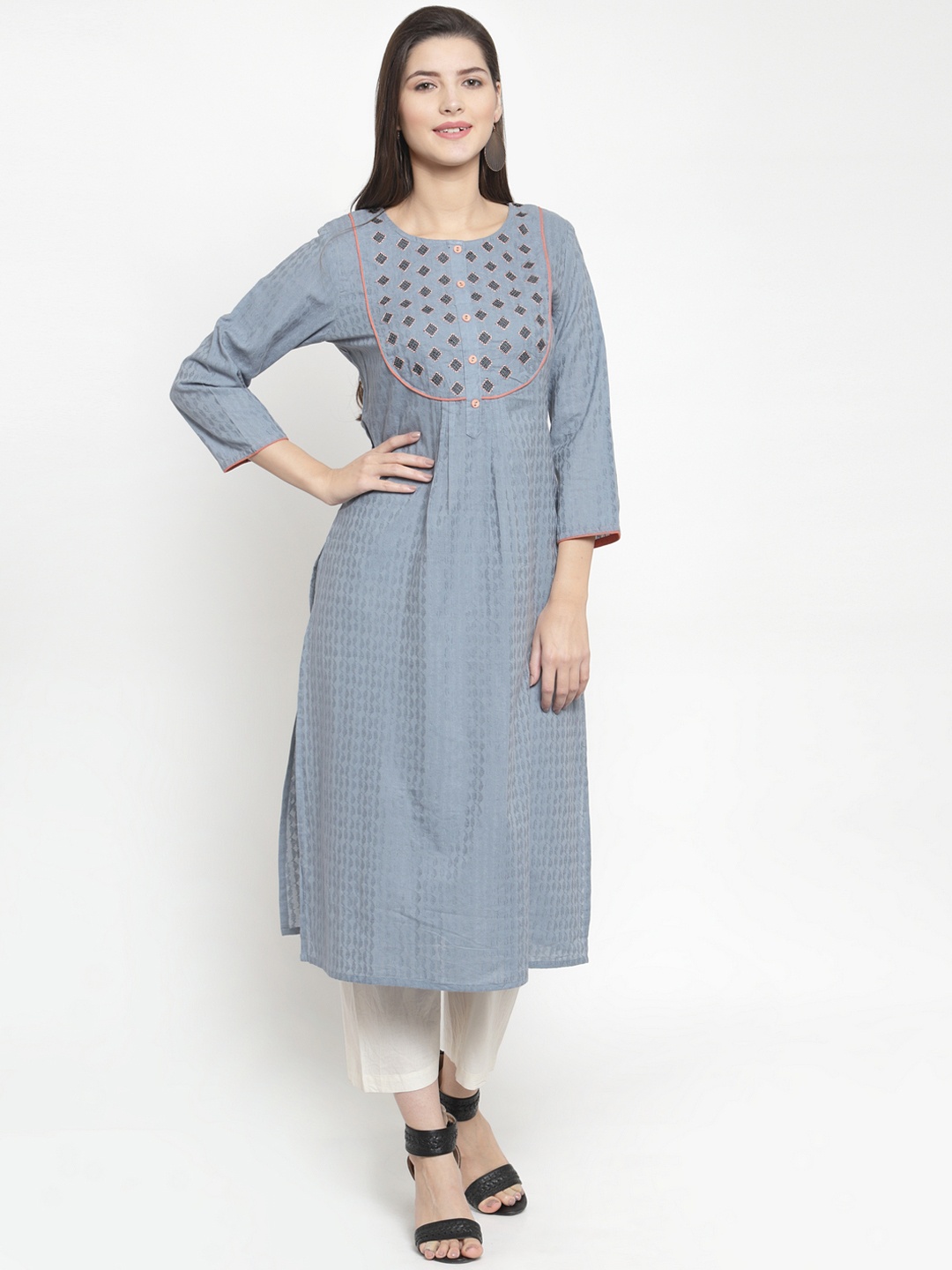 

The Kurta Express Women Grey Yoke Design Straight Kurta