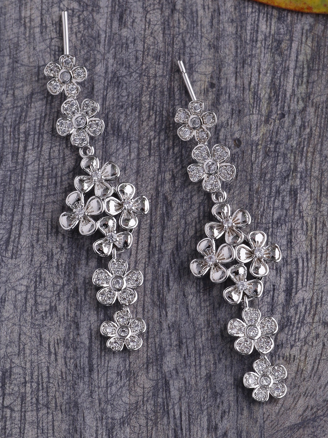 

Tistabene White & Silver-Toned Rhodium-Plated Contemporary Drop Earrings