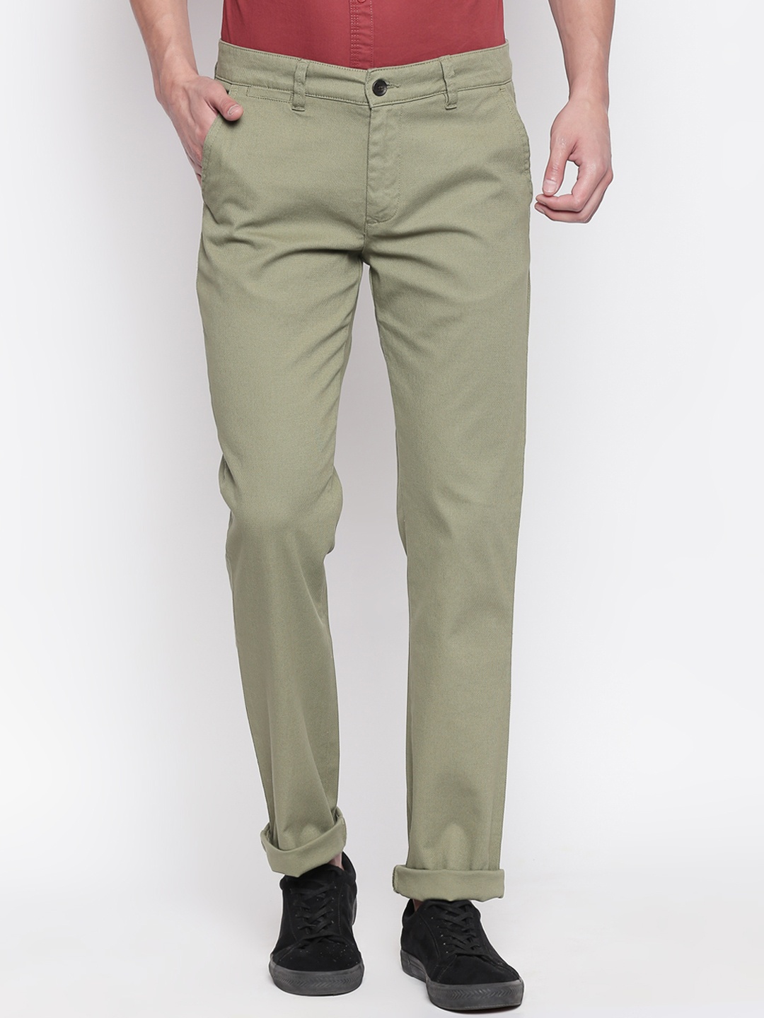 

BYFORD by Pantaloons Men Olive Green Slim Fit Solid Regular Trousers