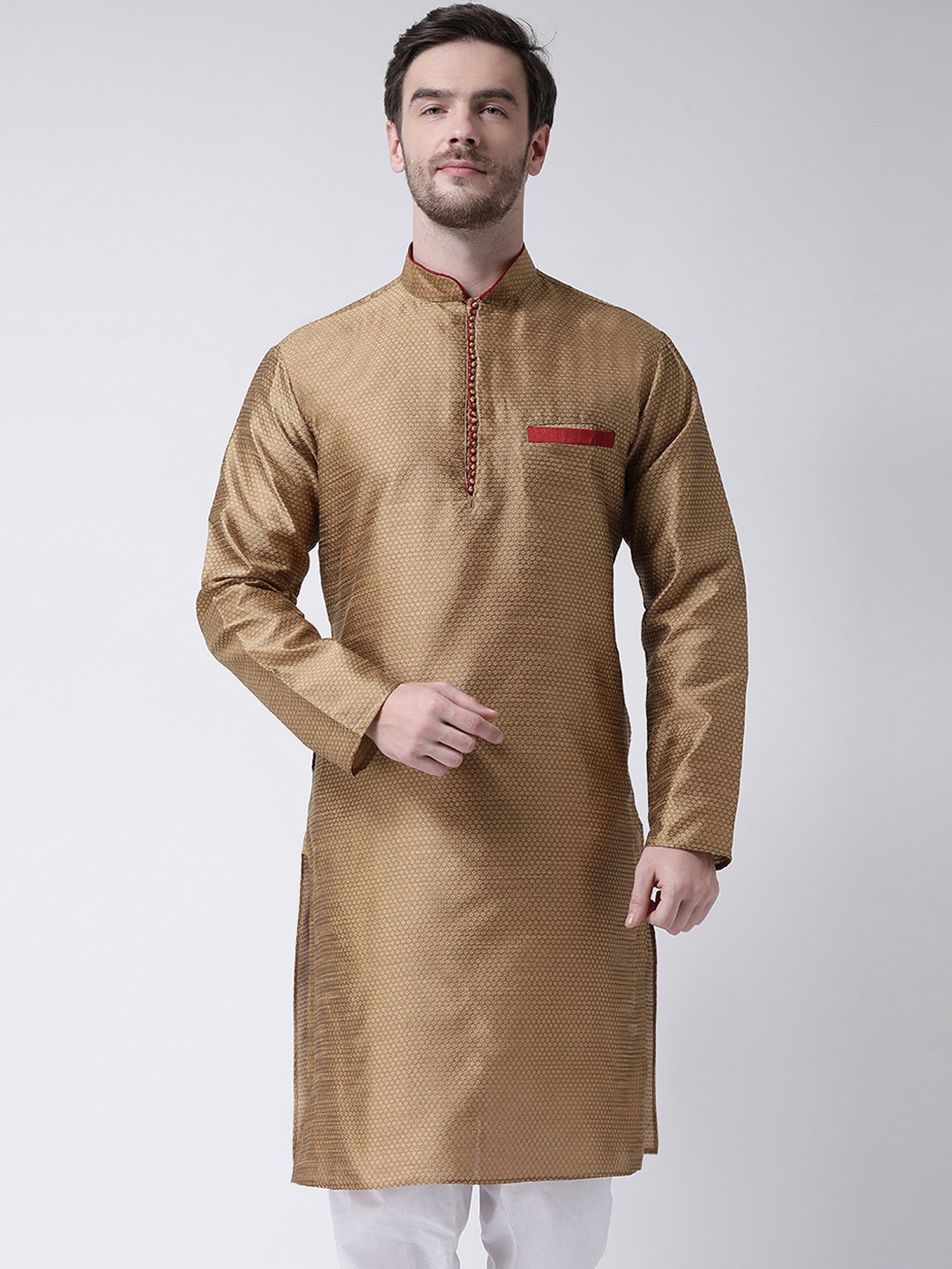 

SG LEMAN Men Gold-Coloured & White Self Design Kurta with Churidar