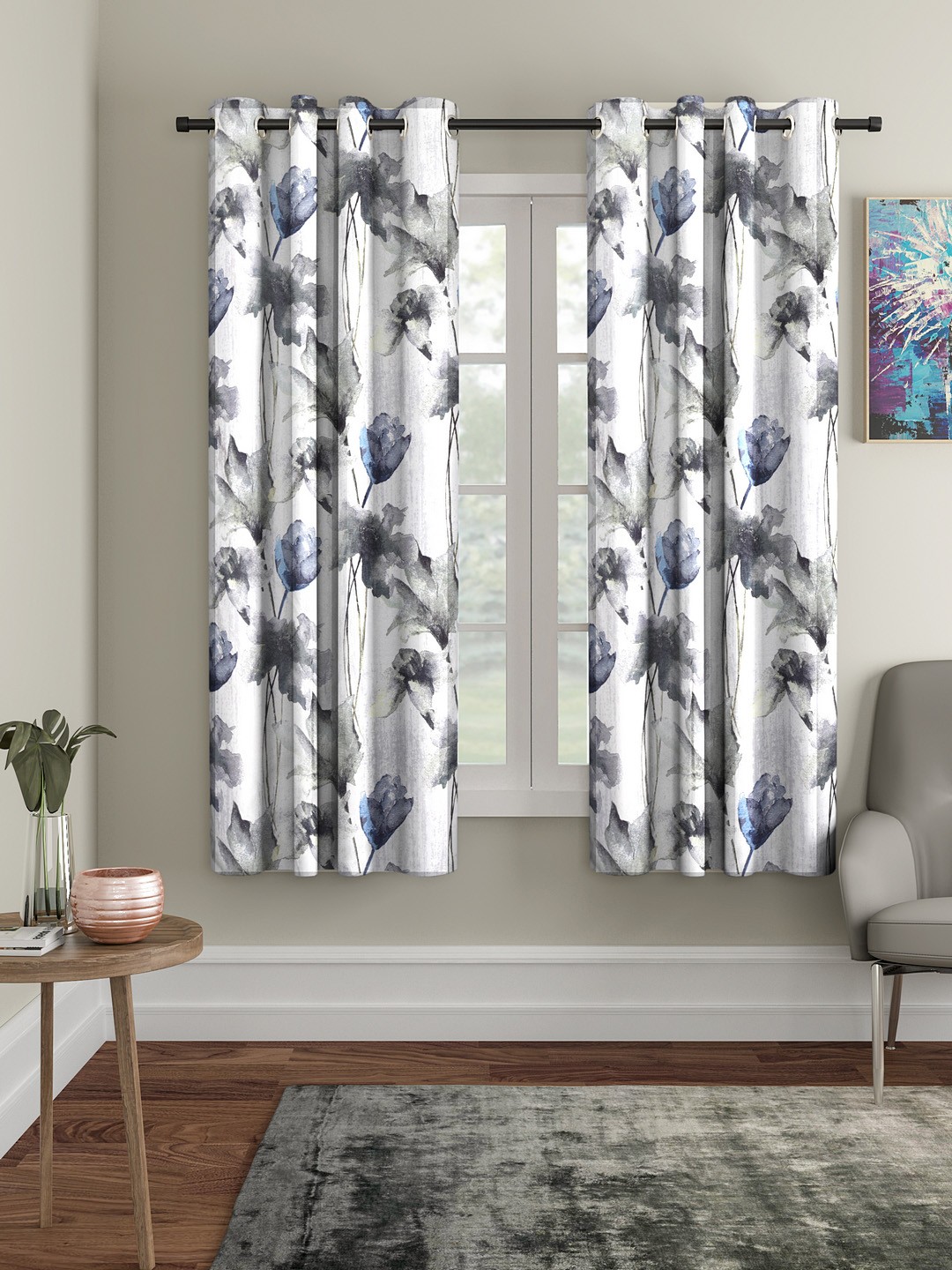 

Home Sizzler Grey & White Set of 2 Window Curtains