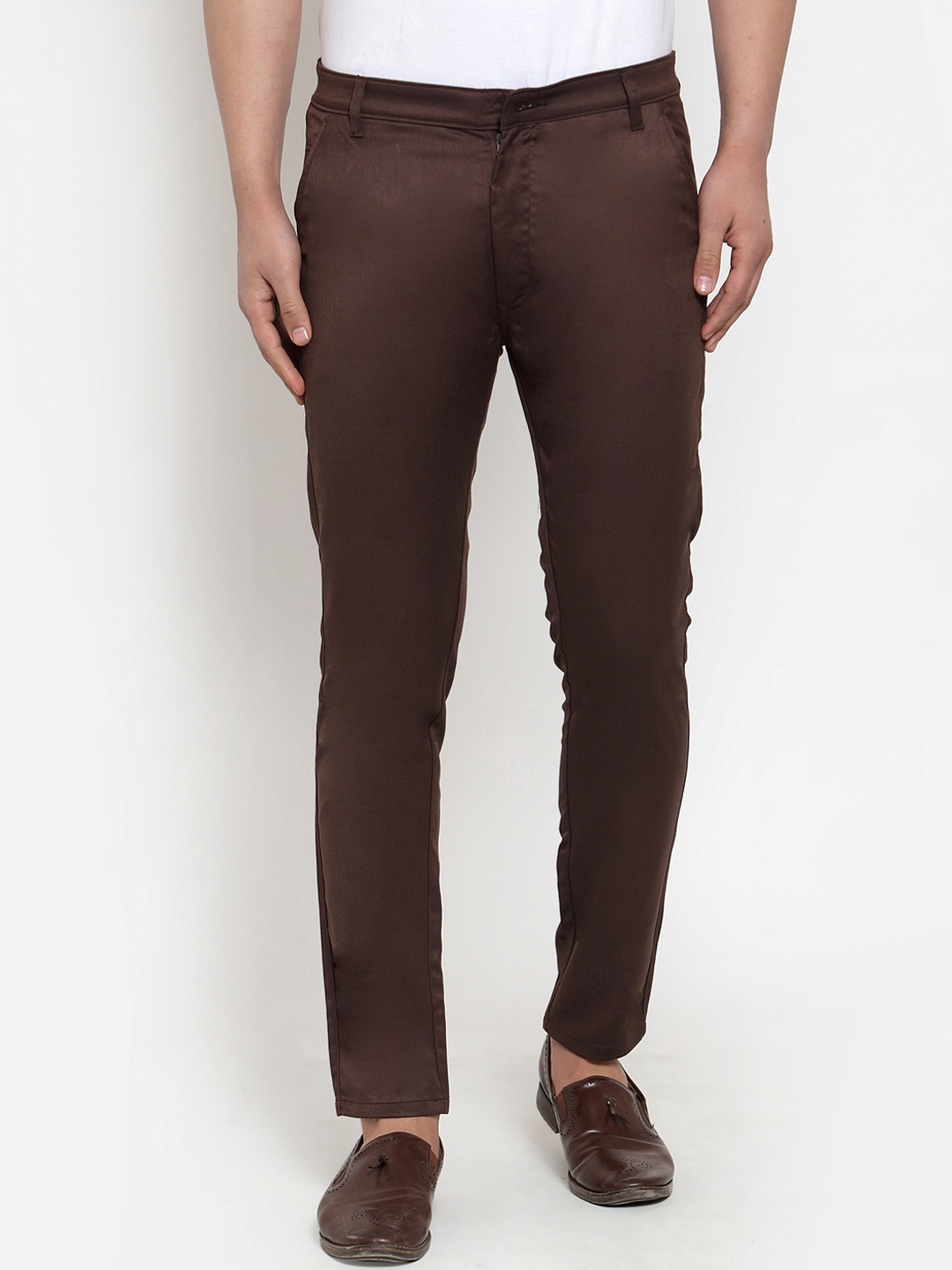 

JAINISH Men Brown Smart Slim Fit Solid Regular Trousers